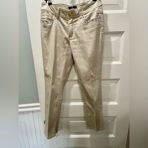 Chico’s Stone Colored So Slimming Jeans, Embellished, Size 00, 27in waist